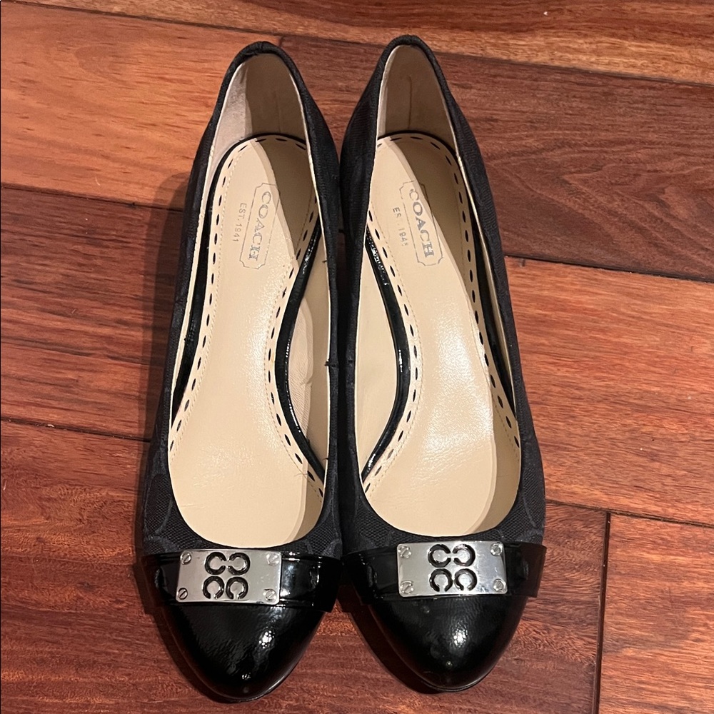 Coach Black Flats with Silver Accents